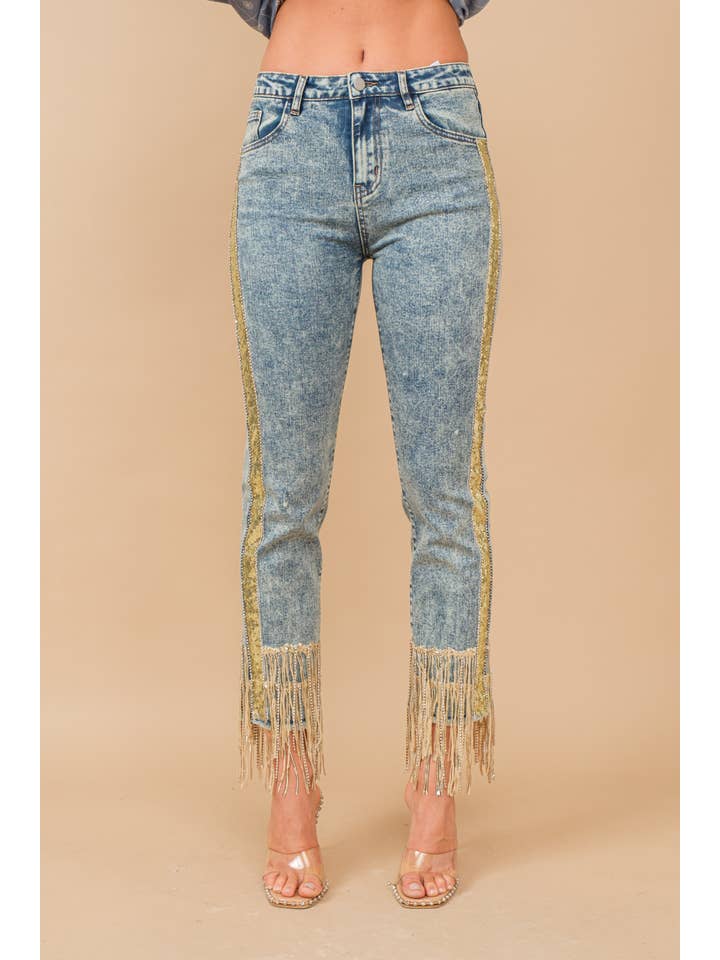 Blue B - Wholesale Jeans - Women's - 80058P - Garment Washed Side Sequin Tape Fringe Denim Jeans9