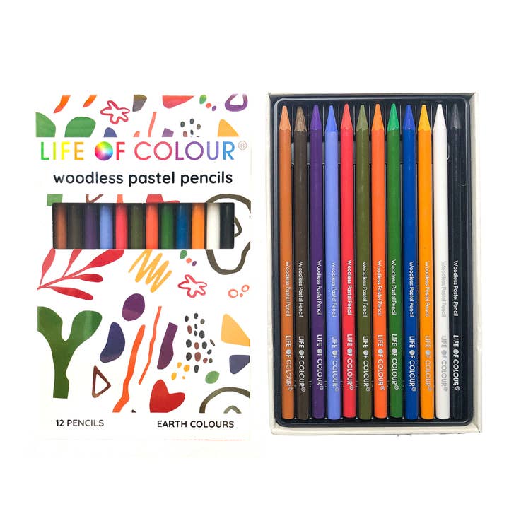 Life of Colour - Wholesale Colored Pencil - Woodless Pastel Pencils - Earth Colours - Set of 12