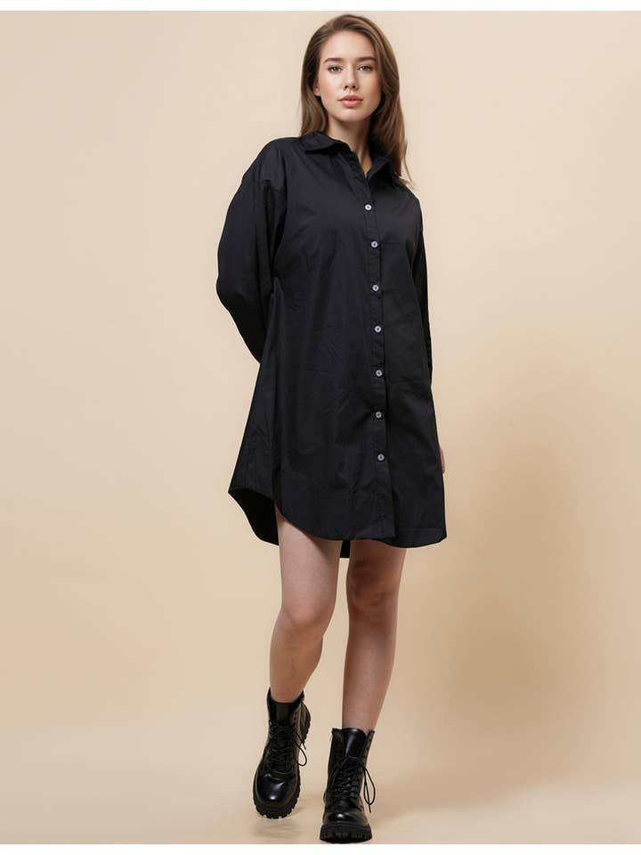 Sweetkama - Wholesale Dress – Women's - Ladies Turndown Collar Botton Down Mini Shirt Dress SKD48069