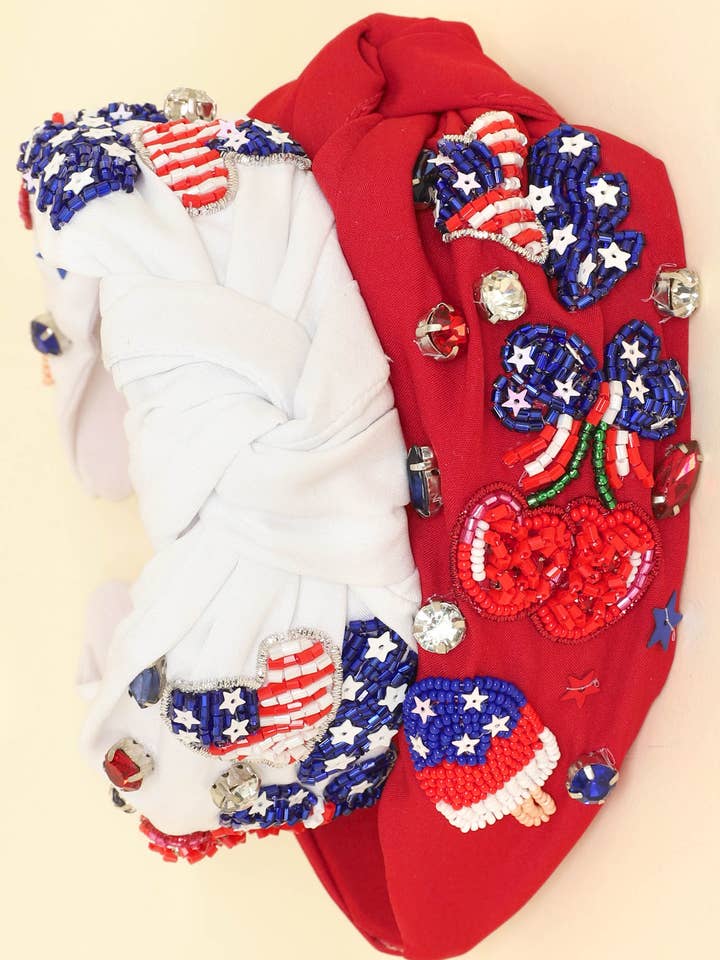 American Flag Crystal Star Sequins Seed Beaded Headband for wholesale by SP Sophia Collection