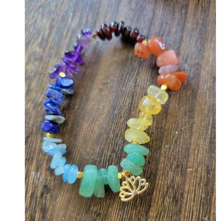 Chakra Jewelry, Chip Gemstone Stretch Bracelets with charm for wholesale by My Magic Place Shop