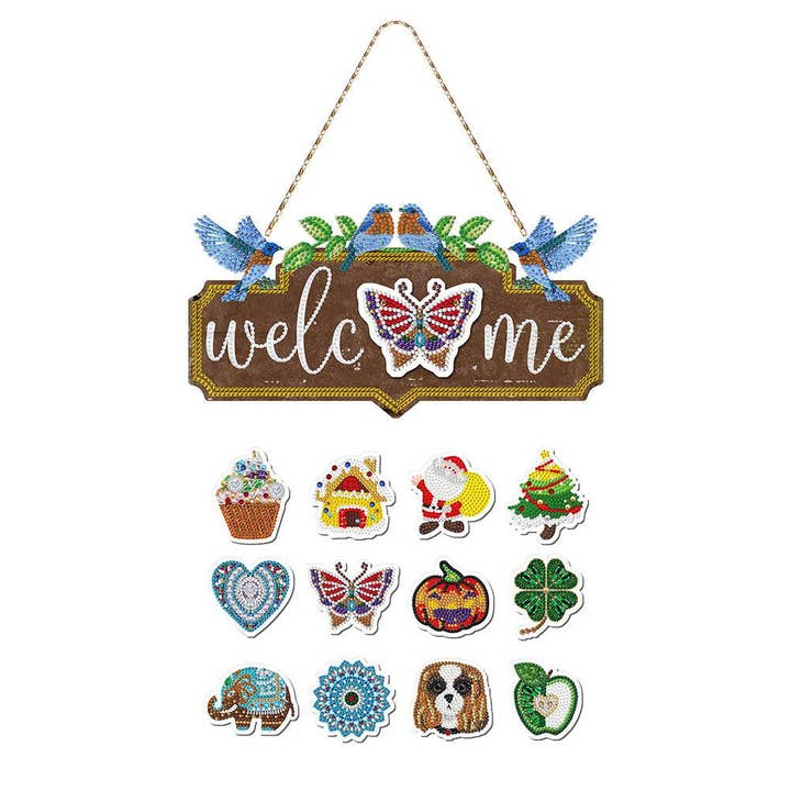Diamond Brands - Wholesale Sign - Acrylic Diamond Art Welcome Sign & Holiday Accent Plates