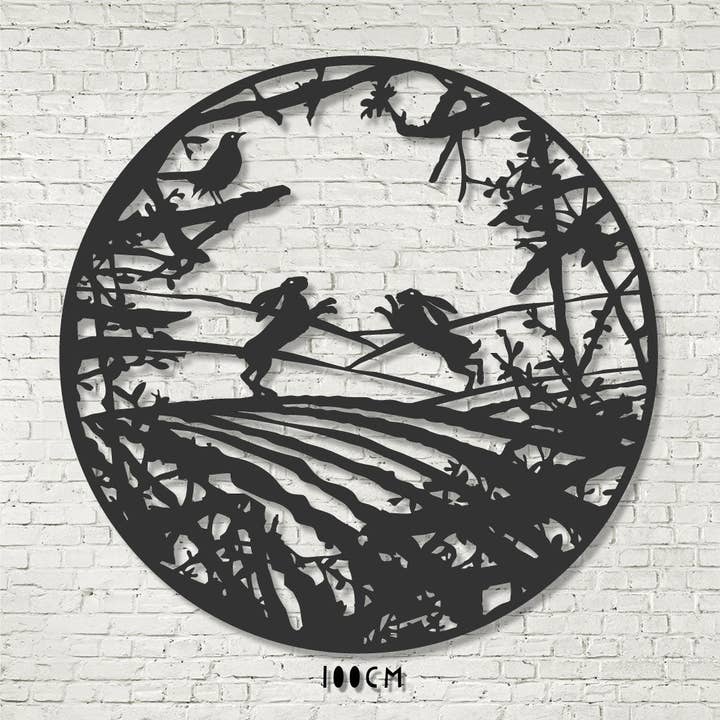 RAL 8019_Gris oscuro Decoración mural - Liebres boxeando en un campo de venta al por mayor en Faire