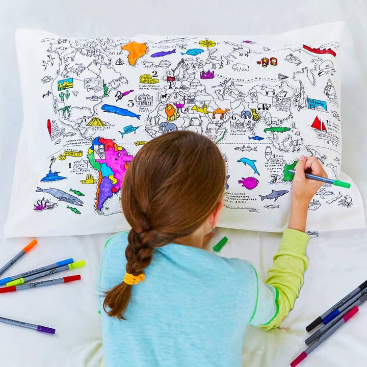 eatsleepdoodle - UK – wholesale Bedding pillowcase/sham – Kids & Baby – World Map Pillowcase - DIY Colouring Kit1