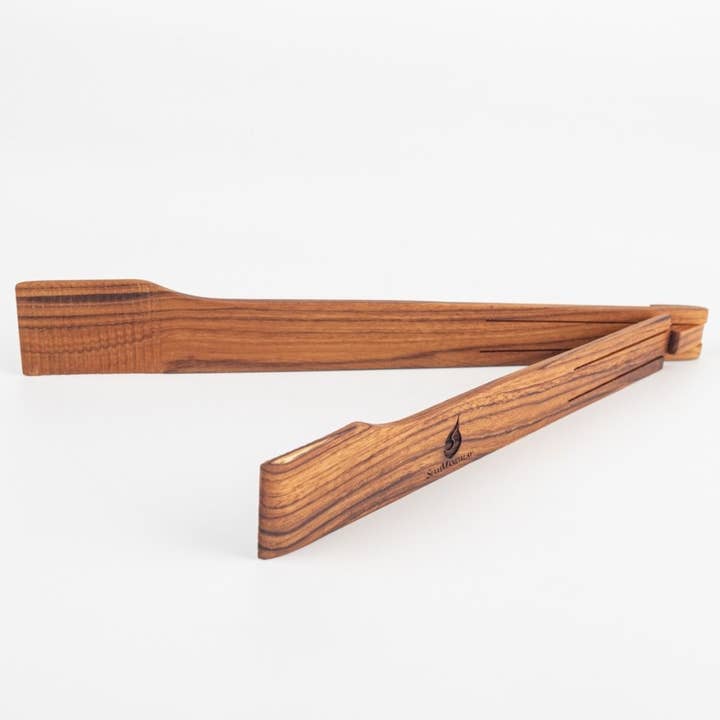 Super Slim Spring Salad Tongs: Teak Wood Salad Hand Server for wholesale by SMI Designs Wooden Puzzles