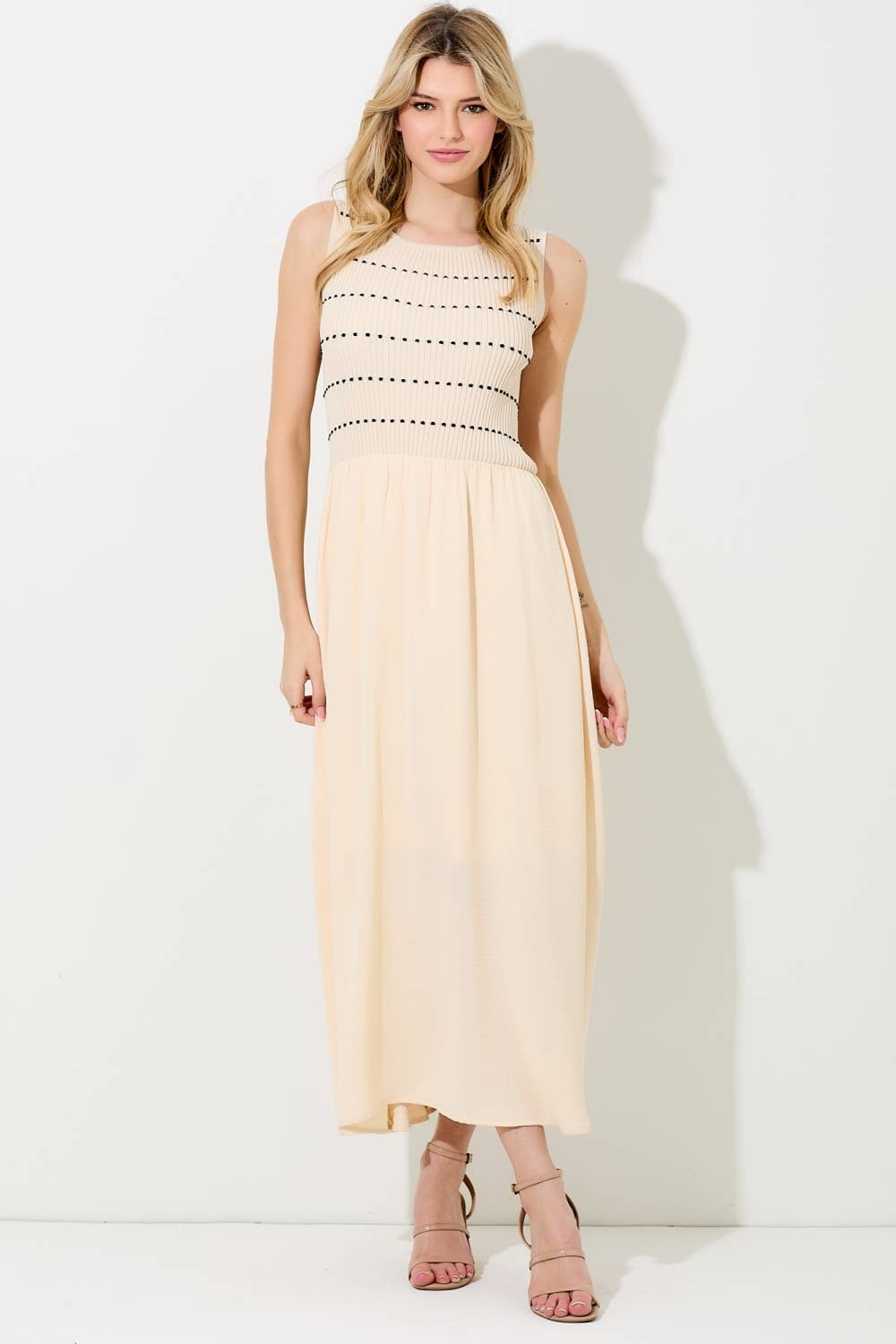 Baevely by Wellmade USA - Wholesale Dress - Women's - DOTTED STRIPE SWEATER MAXI DRESS0