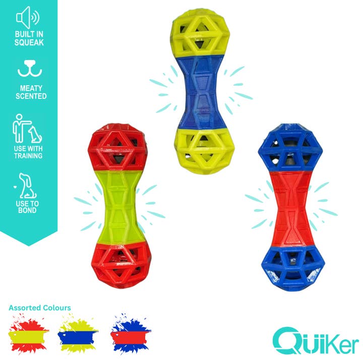 Meaty TPR Dumbbell Dog Toy - 6 Pack inner for wholesale by Quiker Pet Products
