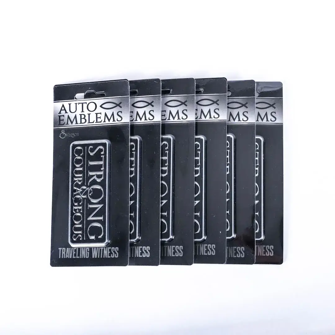 Swanson Christian Products - Wholesale Car Decorative Charm - Unisex - Auto Emblem Strong & Courageous Silver Pk63