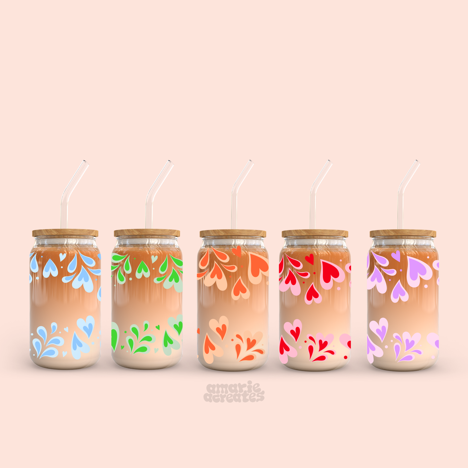 amarieacreates - Wholesale Drinking Glass/Cup - Retro Hearts Glass Cup0