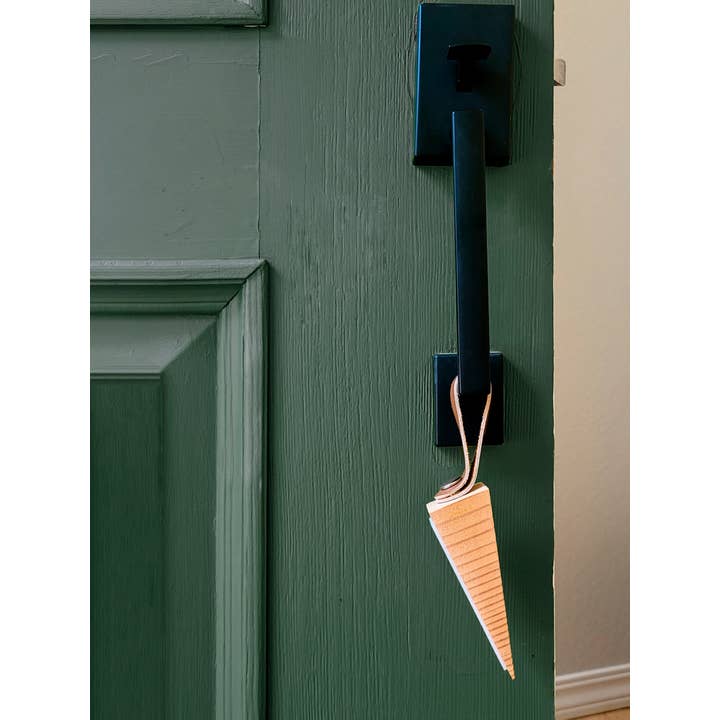 normal Behaviour - Wholesale Door Stop - Wooden Door Stop Wedge w/ leather hanging strap and antiskid6