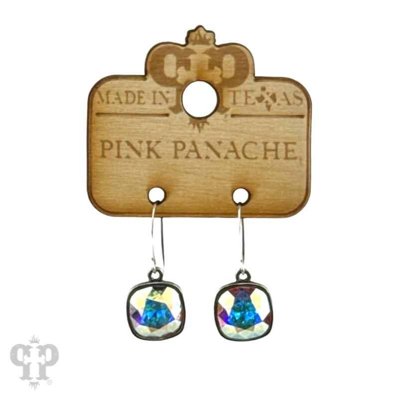 Pink Panache Brands - Wholesale Dangle Earrings - Austrian square crystal hook earring, 12mm19