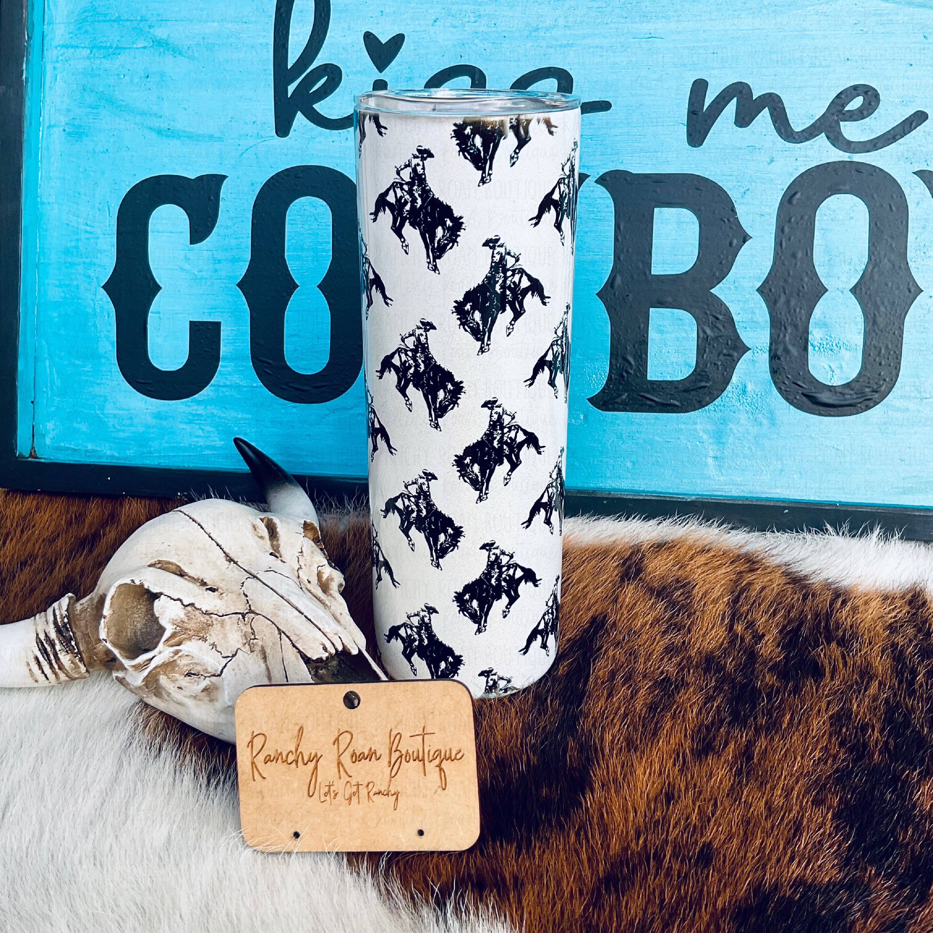 Ranchy Roan Boutique - Wholesale Insulated Mug/Tumbler - Rodeo Bucking Bronc 20oz Shimmer Skinny Tumbler1