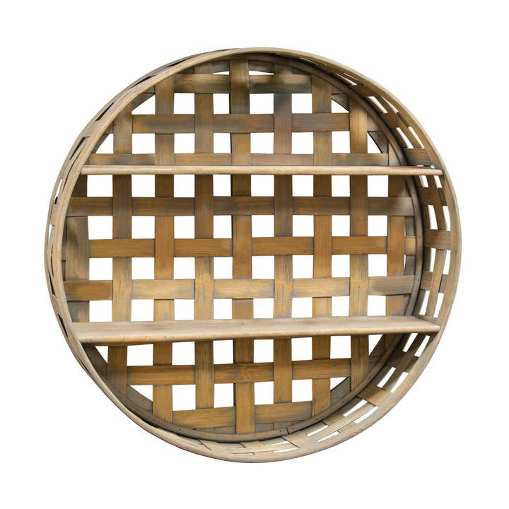 Basket Weave Two-Level Round Wall Shelf for wholesale by CWI Gifts