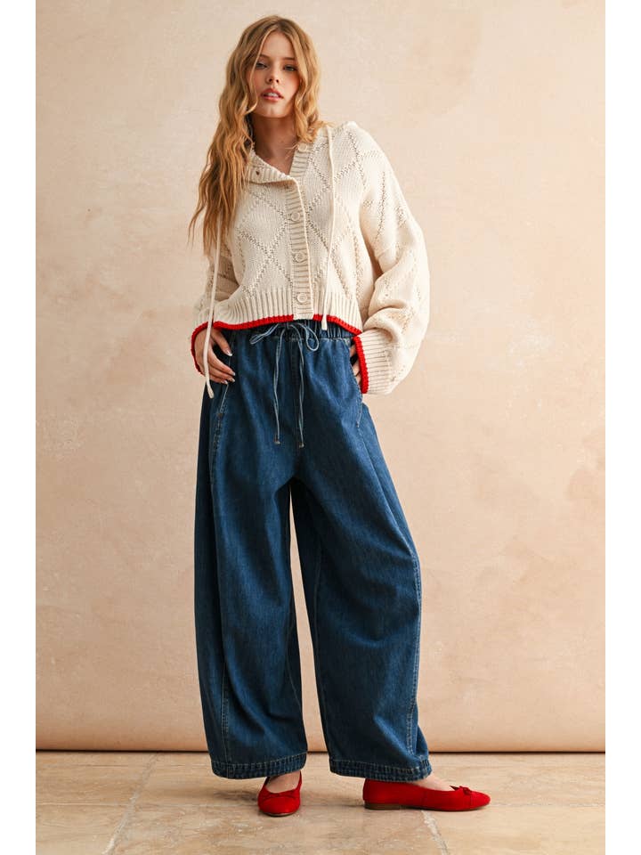 P5868 LOOSE BARREL ELASTIC BAND WAIST DENIM PANTS for wholesale on Faire3