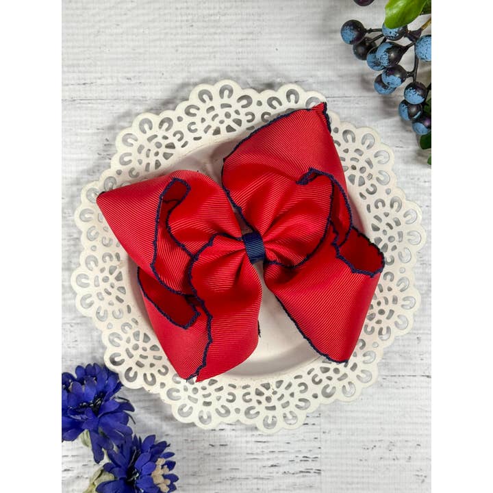 The Hair Bow Company - Wholesale Hair Bow - Kids - Red with Navy Moonstitch Hair Bow