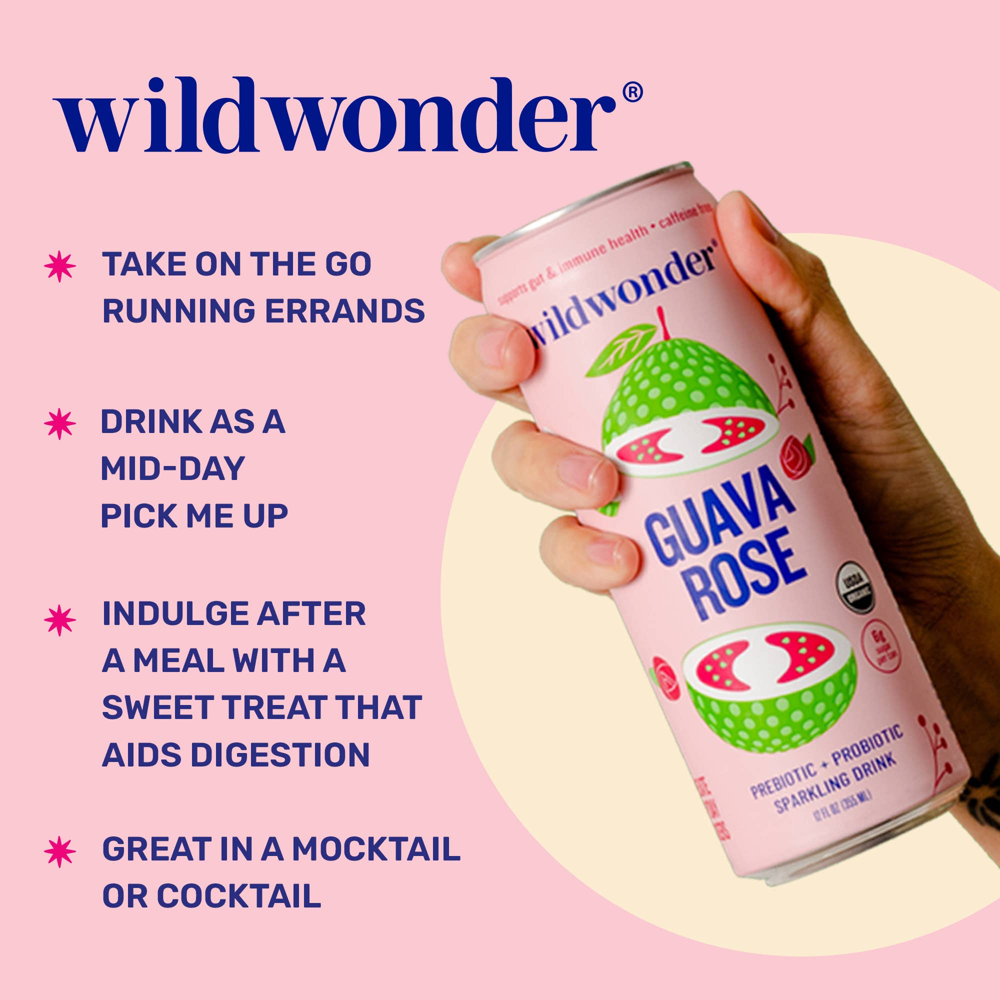 wildwonder - Wholesale Sparkling Water - Guava Rose Sparkling Prebiotic + Probiotic Drink1