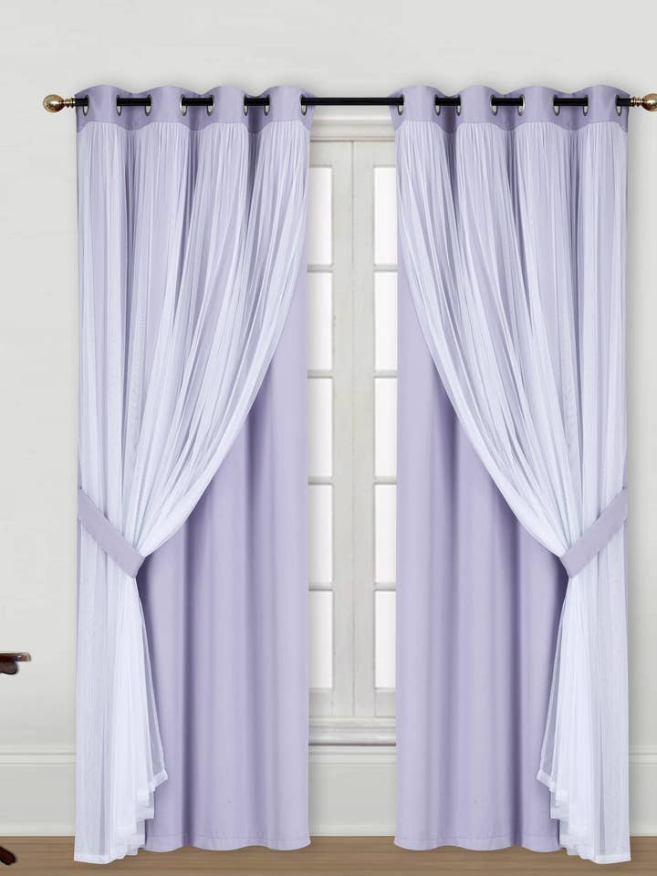Catarina Layered Solid Blackout and Sheer Window Curtain Panel Pair with Grommet Top for wholesale by Jenin Home Furnishing Inc