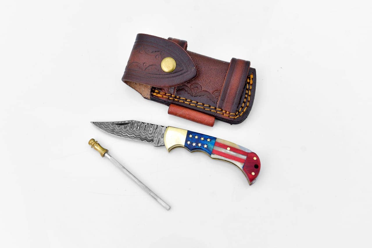Titan International - Wholesale Pocket knife/holder - Damascus steel pocket knife Limited Run Titan Patriot TF-055