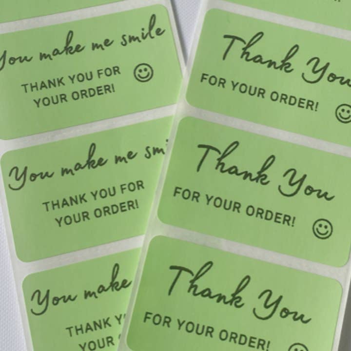 2.25 x 1.25 inch thermal print thank you stickers in green for wholesale by Salient Paradise
