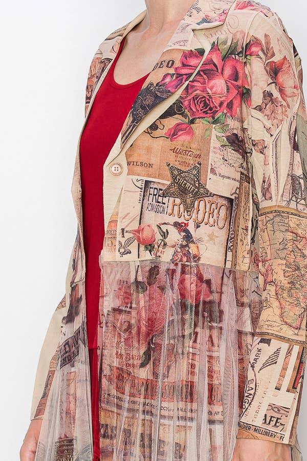 ROSA OESTE Chaqueta Blazer Larga de Contraste Chic con Panel de Tul de Malla - 4773TP ROSE WEST de venta al por mayor en Faire2