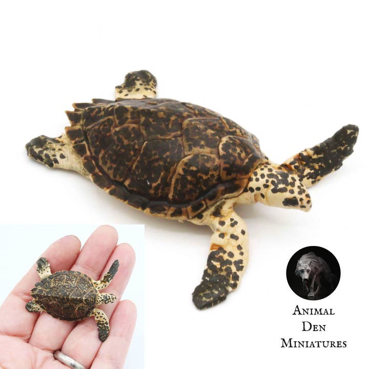 Hawksbill Sea Turtle - 1:24 scale miniature sea animal for tropical diorama, dollhouse, small hand painted mini AnimalDenMiniatures (1 figurine) for wholesale by The Scale Grail