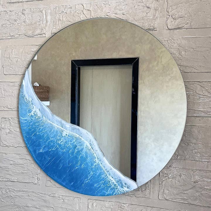 Miroir océanique fait main (art en résine) pour la vente par Kudrati LLC