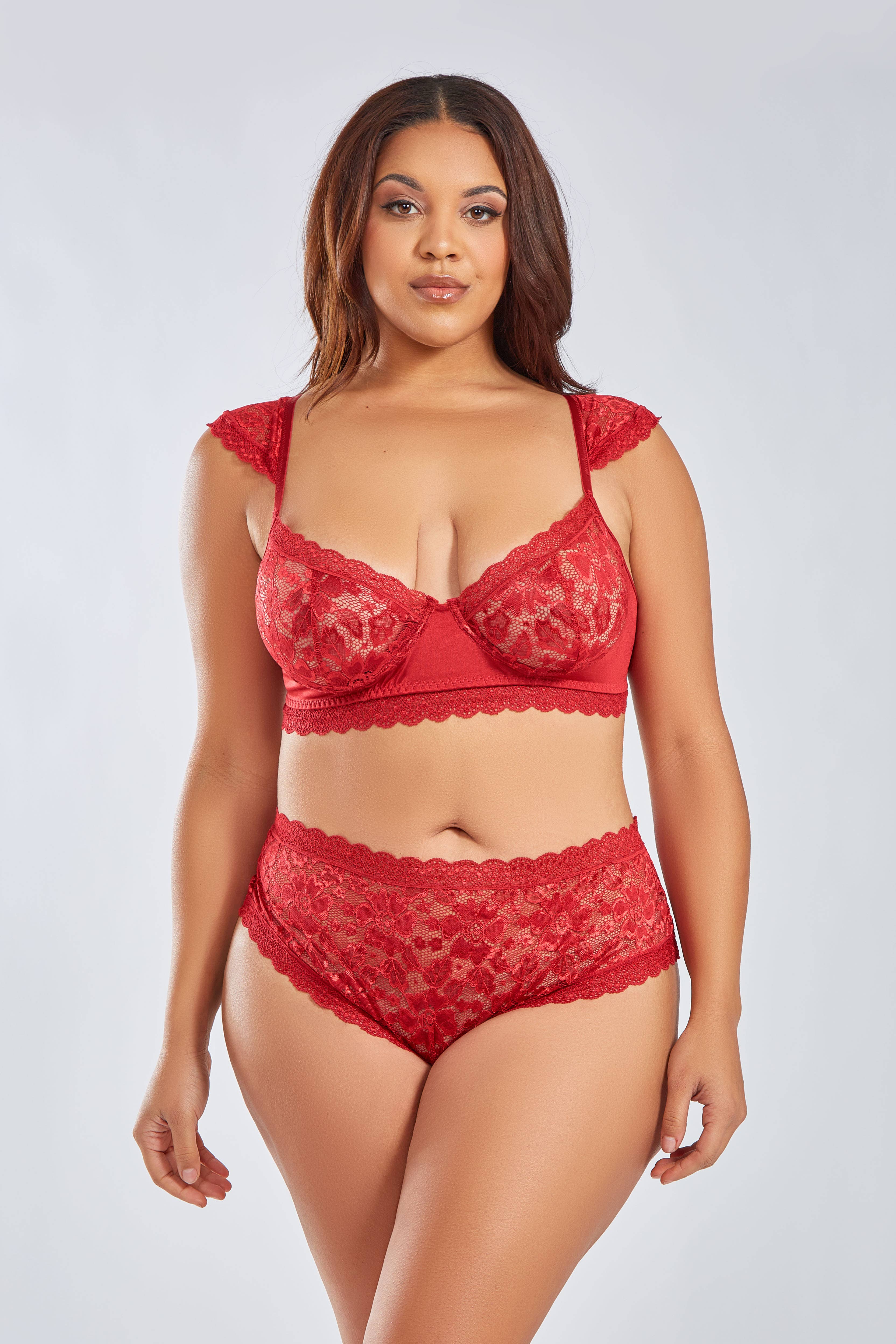 Red Hera Plus Size 2-teiliges Spitzen-Bralette-Set für den Großhandel auf Faire0