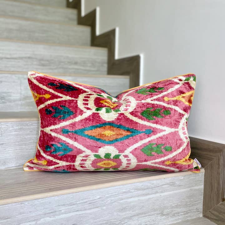 Velvet Ikat Cushion Pink Coral | Velvet Ikat Pillow Cover for wholesale by Mila∞Miro by Emelie