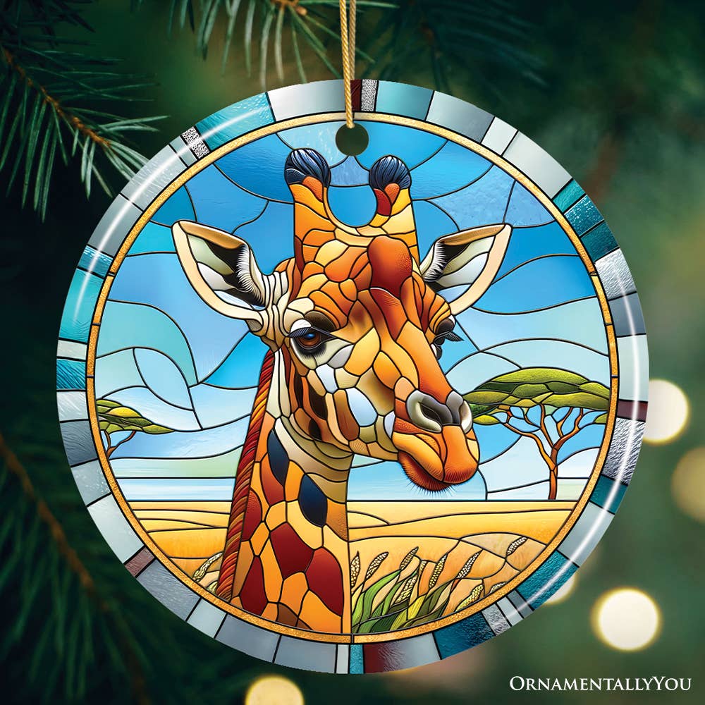 OrnamentallyYou - Wholesale Ornament - Giraffe Rendezvous Stained Glass Style Ceramic Ornament0