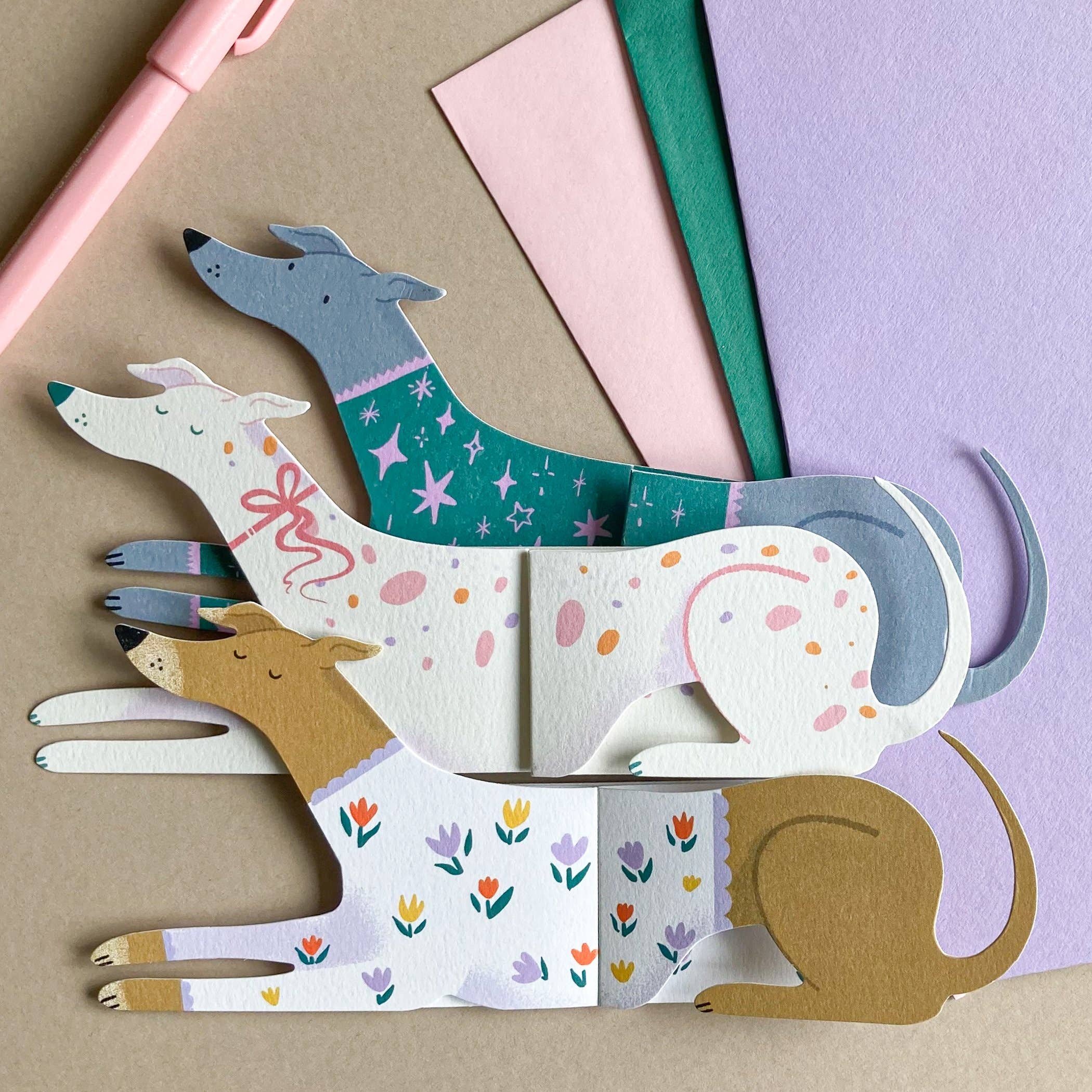 Bryony Moss Illustration - Wholesale Everyday Greeting Card - Bunny, Long Doggo Shaped Extendable Card4