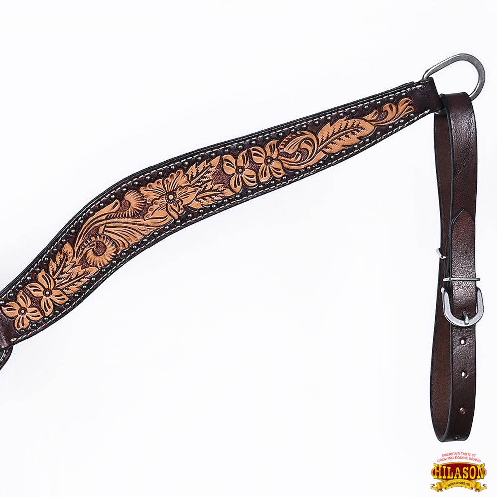 HILASON - Wholesale Horseback Riding Gear - Hilason Horse Floral Hand Carved American Leather Breast Collar Headstall Dark Brown5