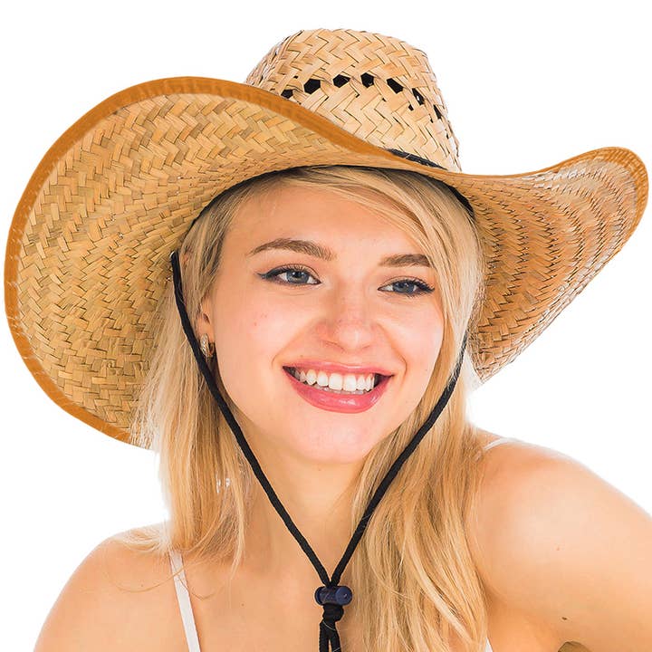 Cap Zone - Wholesale Cowboy Hat - Women's - Biggs Crown Stiff Natural Straw Outdoor Cowboy Hat