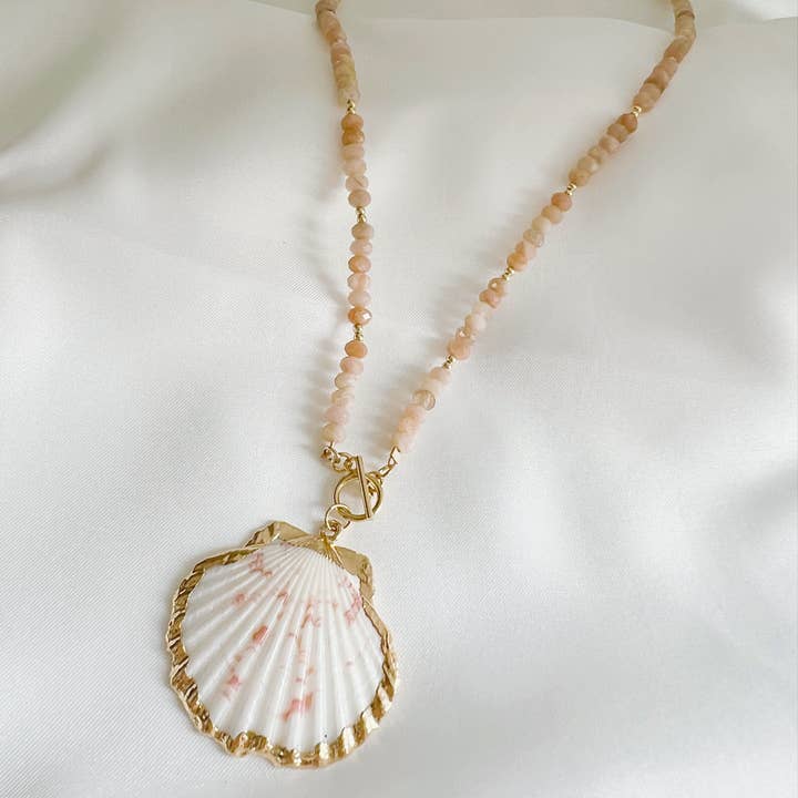 True by Kristy Jewelry - Wholesale Beaded/Pearl Necklace - Big Island Shell Sunstone Beaded Toggle Necklace Gold Filled