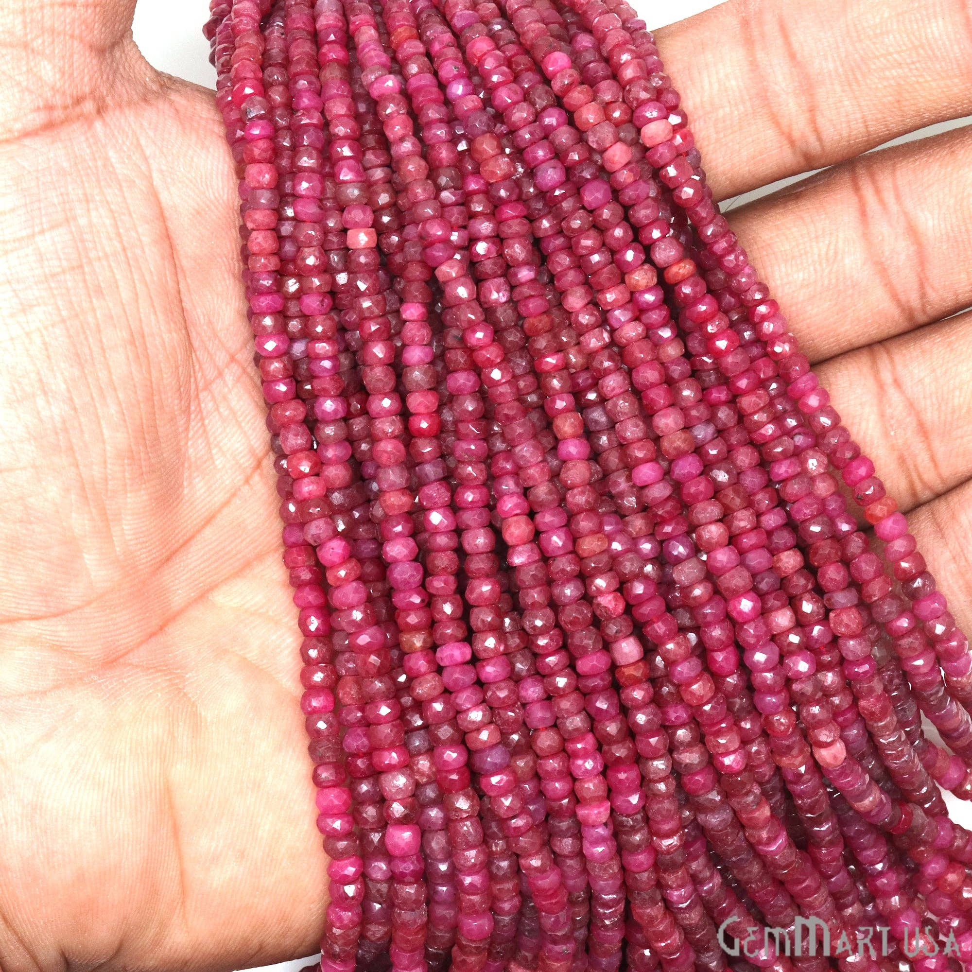 GemMartUSA - Wholesale Beads - Ruby Rondelle Beads,13Inch Natural Gemstone Strand,3-4mm4