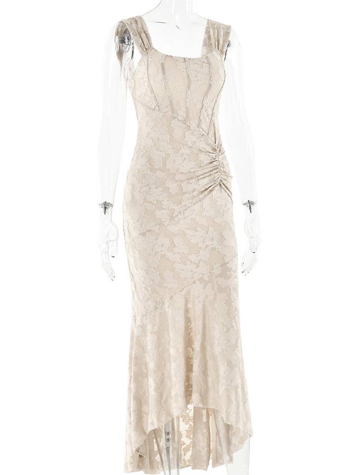 Rosa Clothing - Wholesale Dress - Women's - Ruffled lace slip floral jacquard maxi mermaid dress2