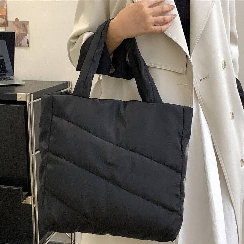 BLACK Plain Quilted Tote Bag for wholesale on Faire2