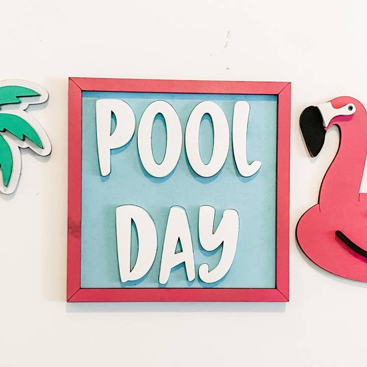 Lumber Revolution - Wholesale Decorative Tabletop Object - Pool Day Tiered Tray Bundle – 3-Piece Summer Decor Set