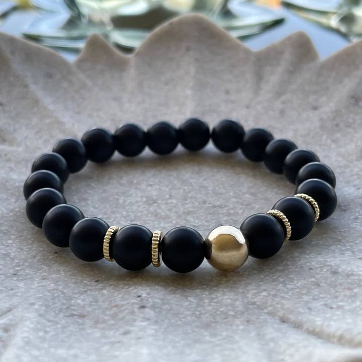 Neutra Bracelet with Matte Black Onyx & 14k Gold for wholesale by Ann Saint James