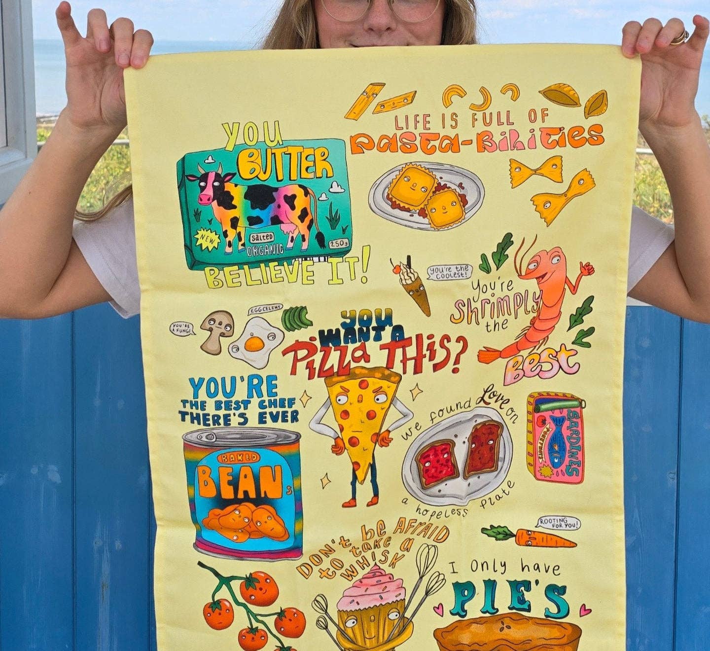 PonkyWots – wholesale Tea towel – PonkyWots Positively Soup-er Foodie Pun Tea Towel0