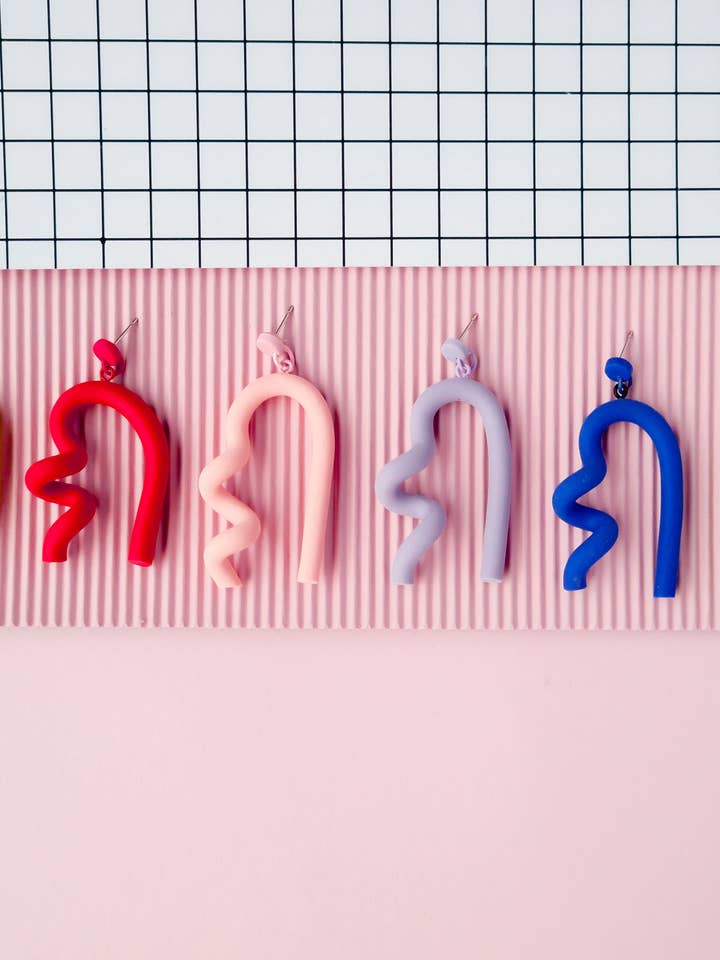 Colorful Memphis Style Polymer Clay Twist Earrings for wholesale by Mono