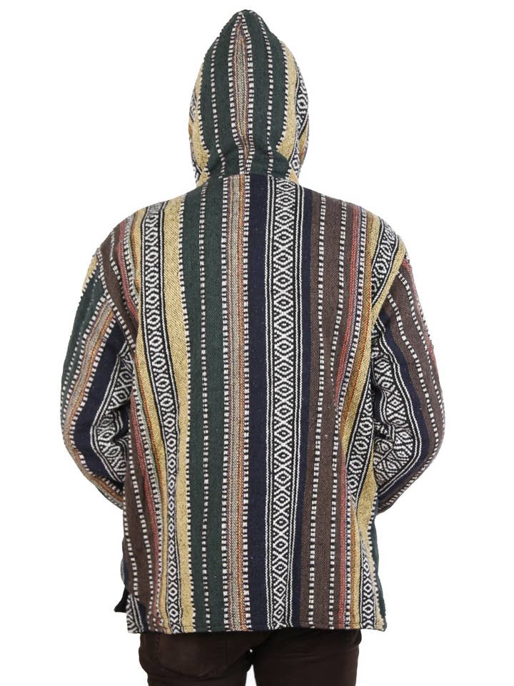 Sunshine Joy - Wholesale Hoodie - Men's - Reversible Fleece Lined Woven Baja Style Hoodie Zip Up Earth