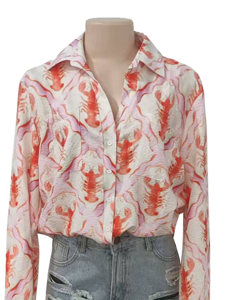 Lobster print Button-down shirts long sleeve for wholesale on Faire