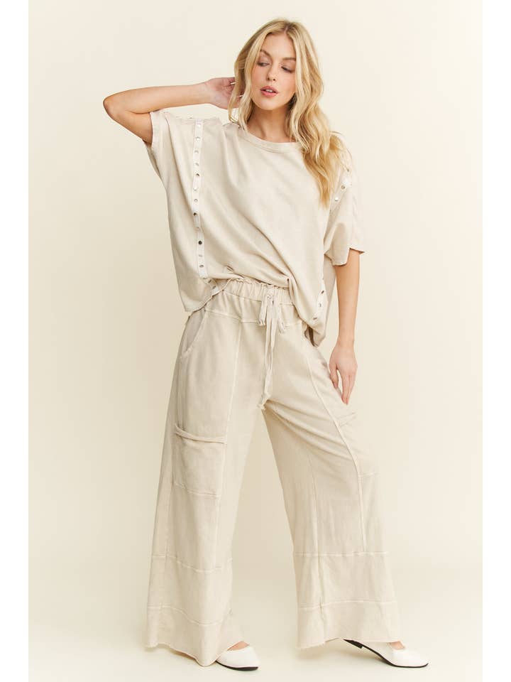 J.Her - Wholesale Pants - Women's - BEST Mineral Wash Wide leg Cropped pants HP55245
