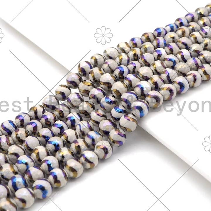 Agate tibétaine blanche Mystic AB avec double ligne, Sku #UA230 pour la vente par BestBeads&Beyond