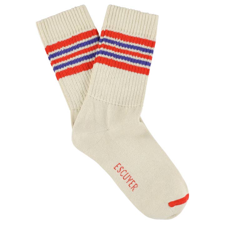 Women 5 Stripes Socks - Ecru / Orange / Blue for wholesale by ESCUYER