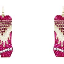 White & Hot Pink Glitter with Rhinestone Tassel Boot Earring for wholesale by What's Hot