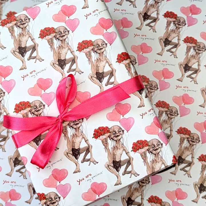 Hes Designs – Großhandel Geschenkpapier in Bögen – Lustiges Geschenkpapier „Valentine Gollum“, LOTR-Geschenkverpackung