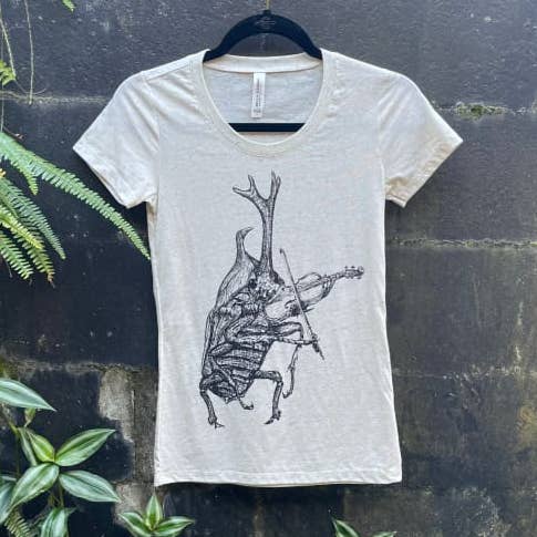 Dark Cycle Clothing - Wholesale Screen Printed T-Shirt - Women's - Rhino Beetle Playing a Violin Women's Shirt0