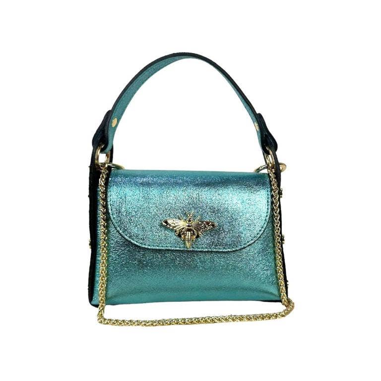 Chenson & Gorett – wholesale Axelremsväska – Dam – Kvinnors metalliskt läder kompakt väska med dubbar och Bee0