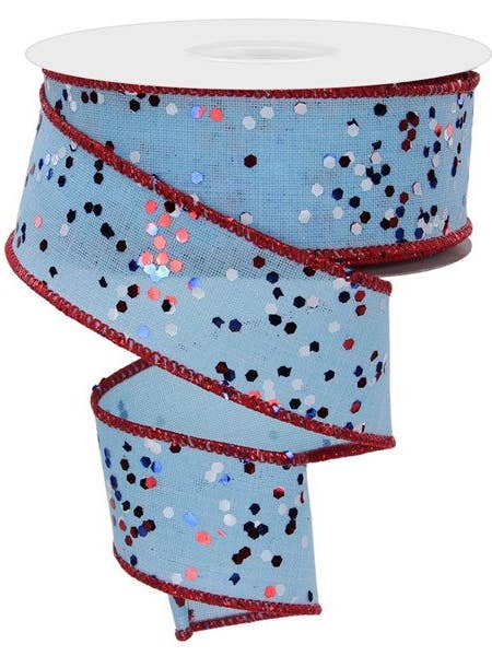 1.5"X10YD SPRINKLED HEX GLITTER FINISH PALE BLUE/RED/WHITE/BLUE (G) for wholesale by Waterman's Loft Inc.